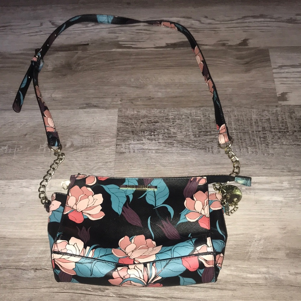 Steve Madden floral crossbody purse black green pink